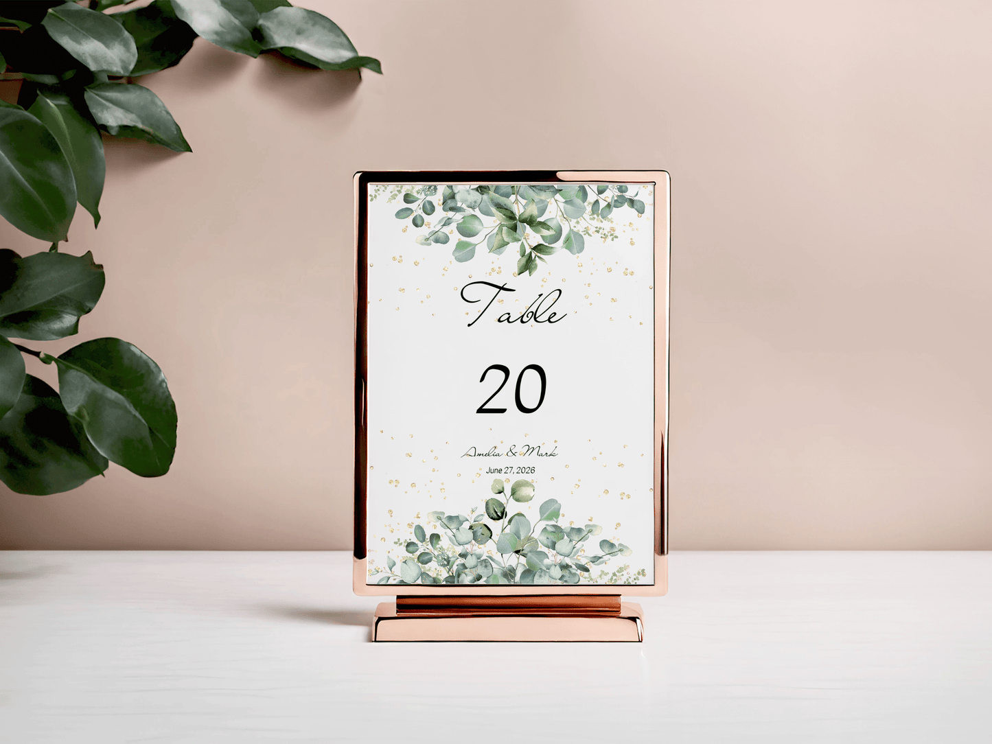 Eucalyptus & Gold 7Pc Wedding Reception Bundle with Seating Chart Card, Printable Templates