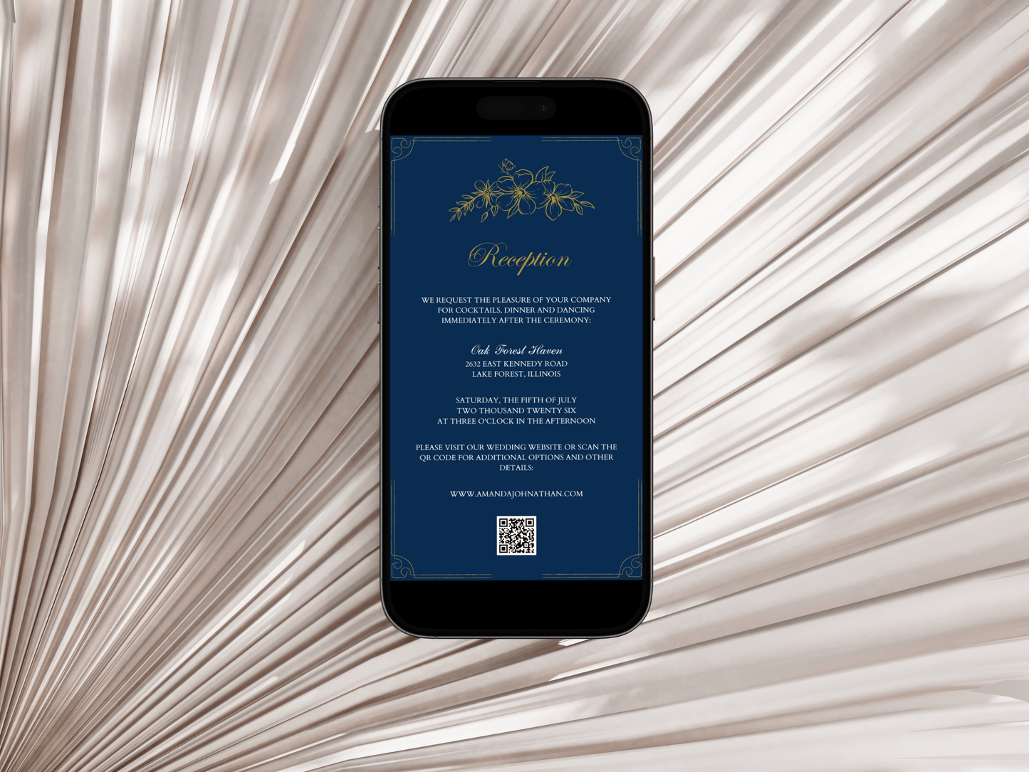 Elegant Blue and Gold Wedding Reception Invitation Template, Printable & Digital Templates