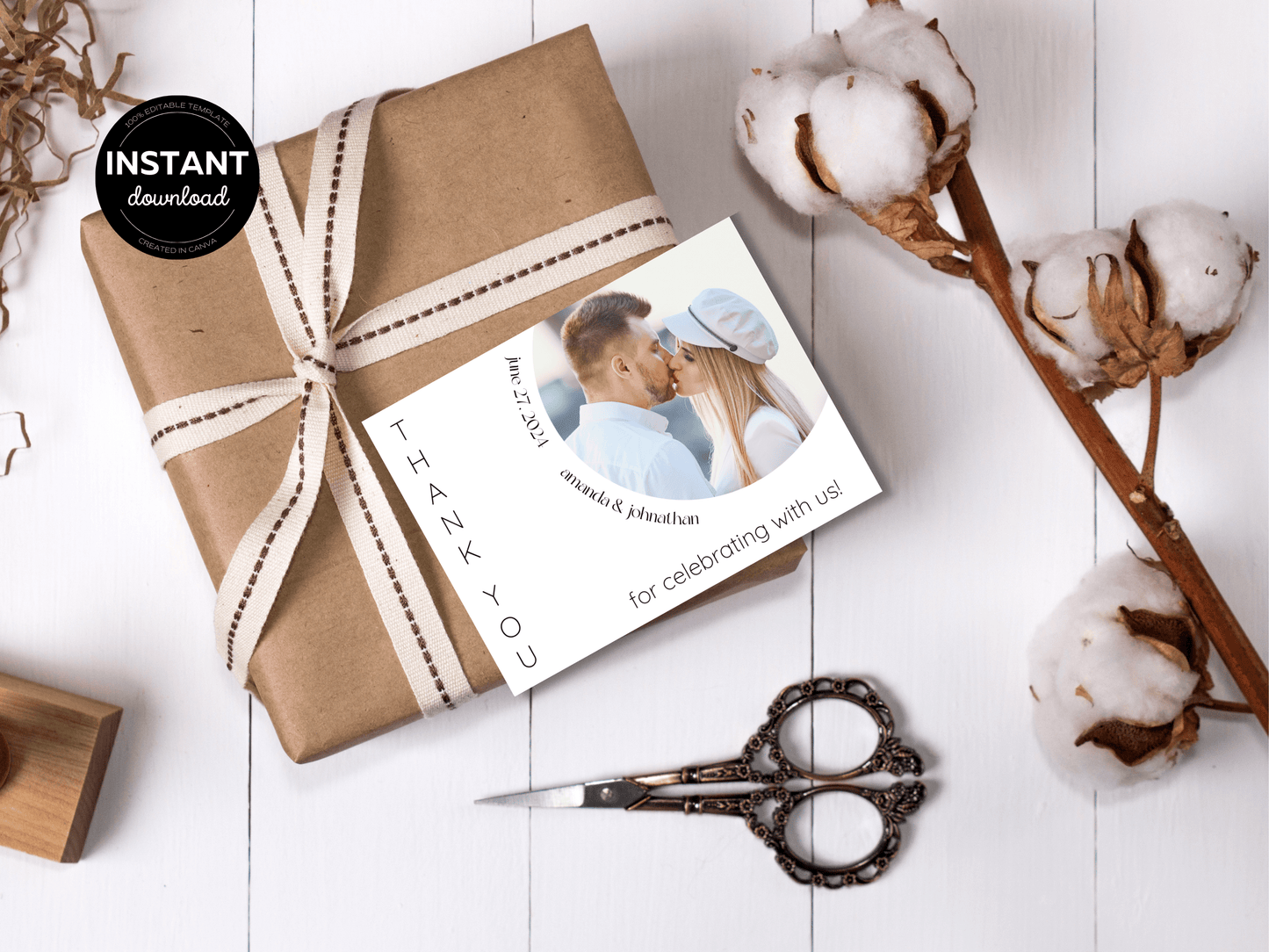 Minimalist Round Photo Rectangular Wedding Favor Tags / Sticker / Label, Printable Templates