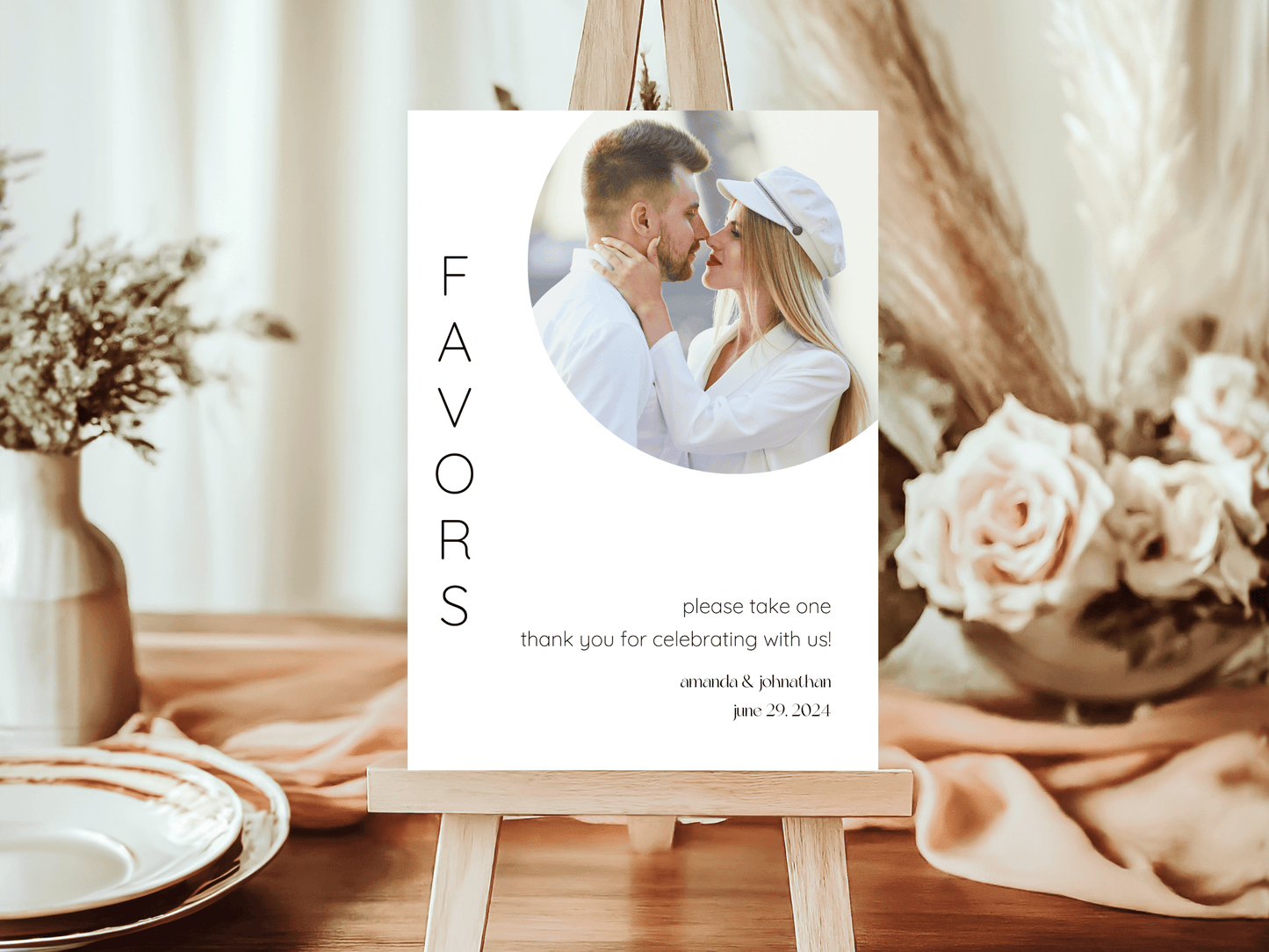 Minimalist Round Photo "Favors Please Take One" Favor Sign, Printable Templates