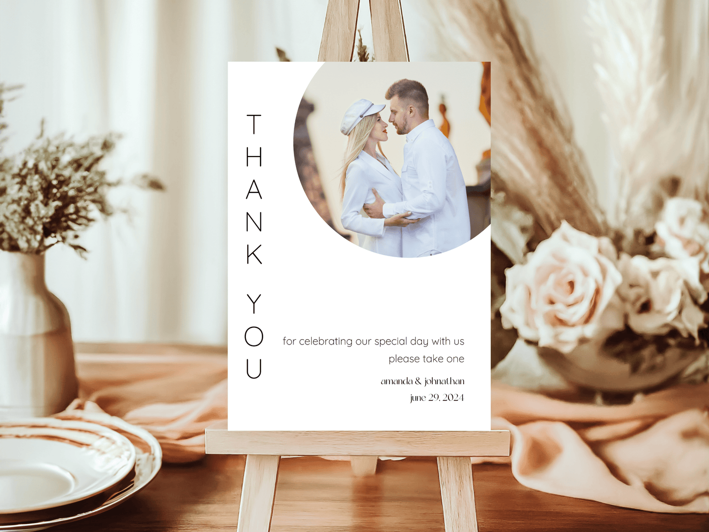 Minimalist Round Photo "Thank You Please Take One" Favor Sign, Printable Templates