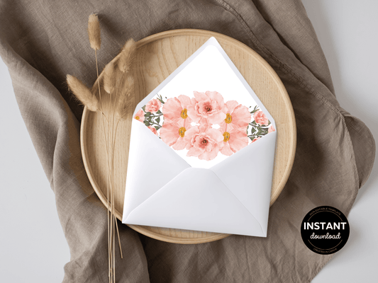 Soft Pink Floral Wedding Envelope Liners Templates, Design 3, Printable Templates