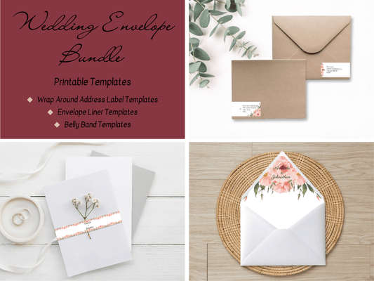 Soft Pink Floral Wedding Envelope Decoration Template Bundle, (WA), Liner Design 1, Printable Templates