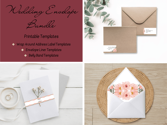 Soft Pink Floral Wedding Envelope Decoration Template Bundle, (WA), Liner Design 3, Printable Templates