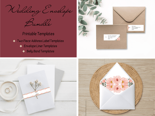 Soft Pink Floral Wedding Envelope Decoration Template Bundle, (2Pc), Liner Design 3, Printable Templates