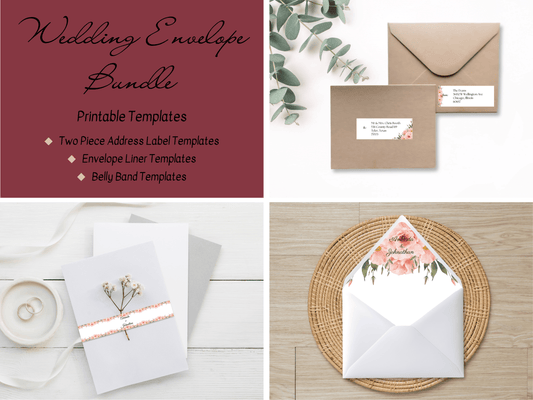 Soft Pink Floral Wedding Envelope Decoration Template Bundle, (2Pc), Liner Design 1, Printable Templates