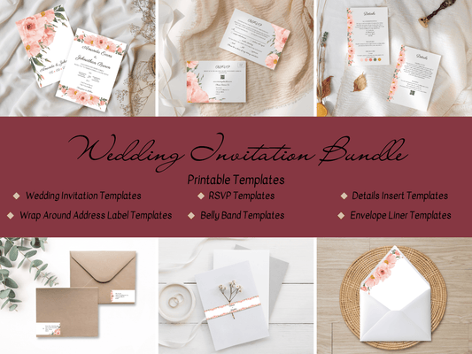 Soft Pink Floral Wedding Invitation Suite with Envelope Decoration Templates, (WA), Design 2, Printable Templates