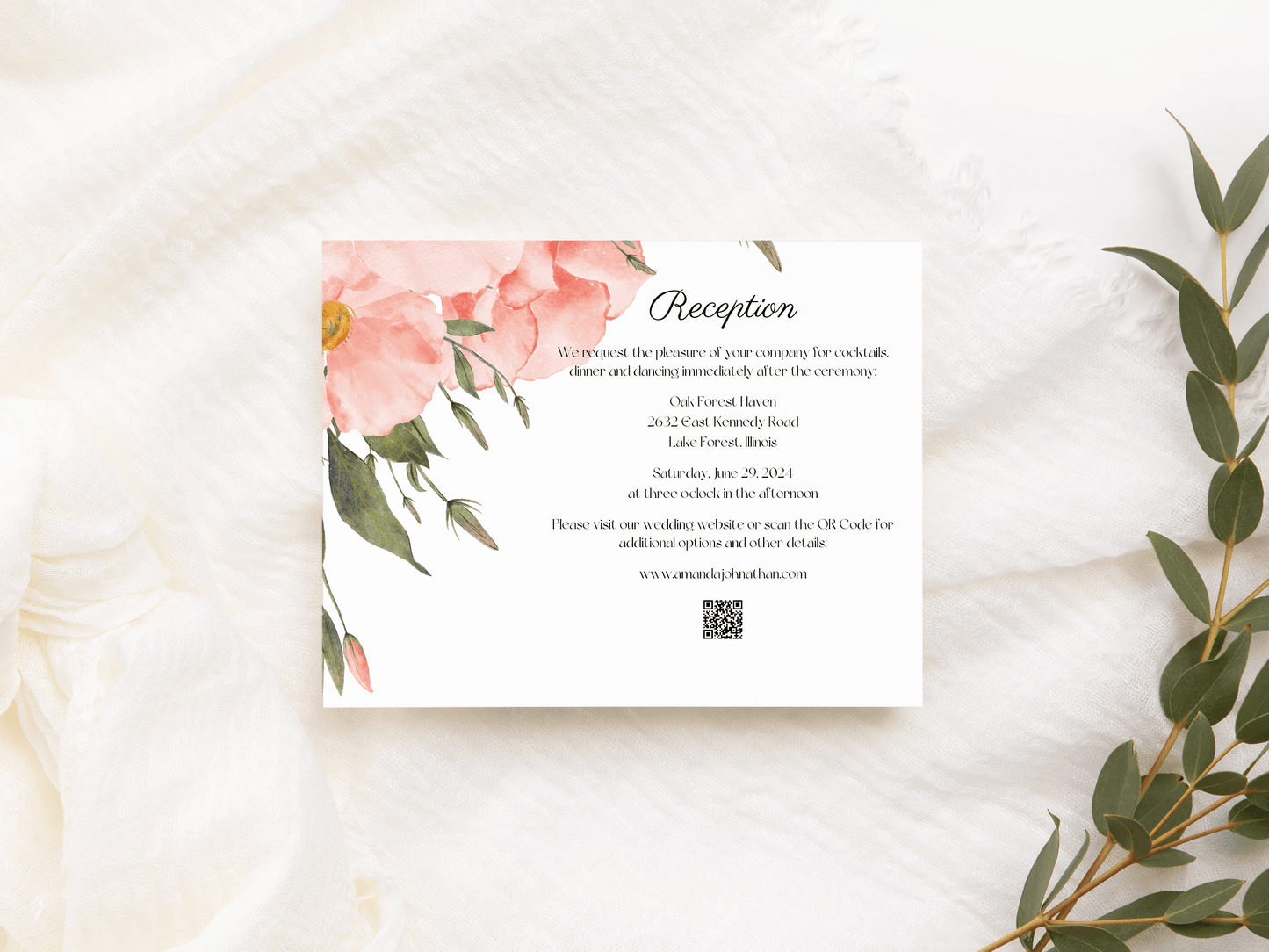 Soft Pink Floral Wedding Reception Invitation Templates, Printable & Digital Templates