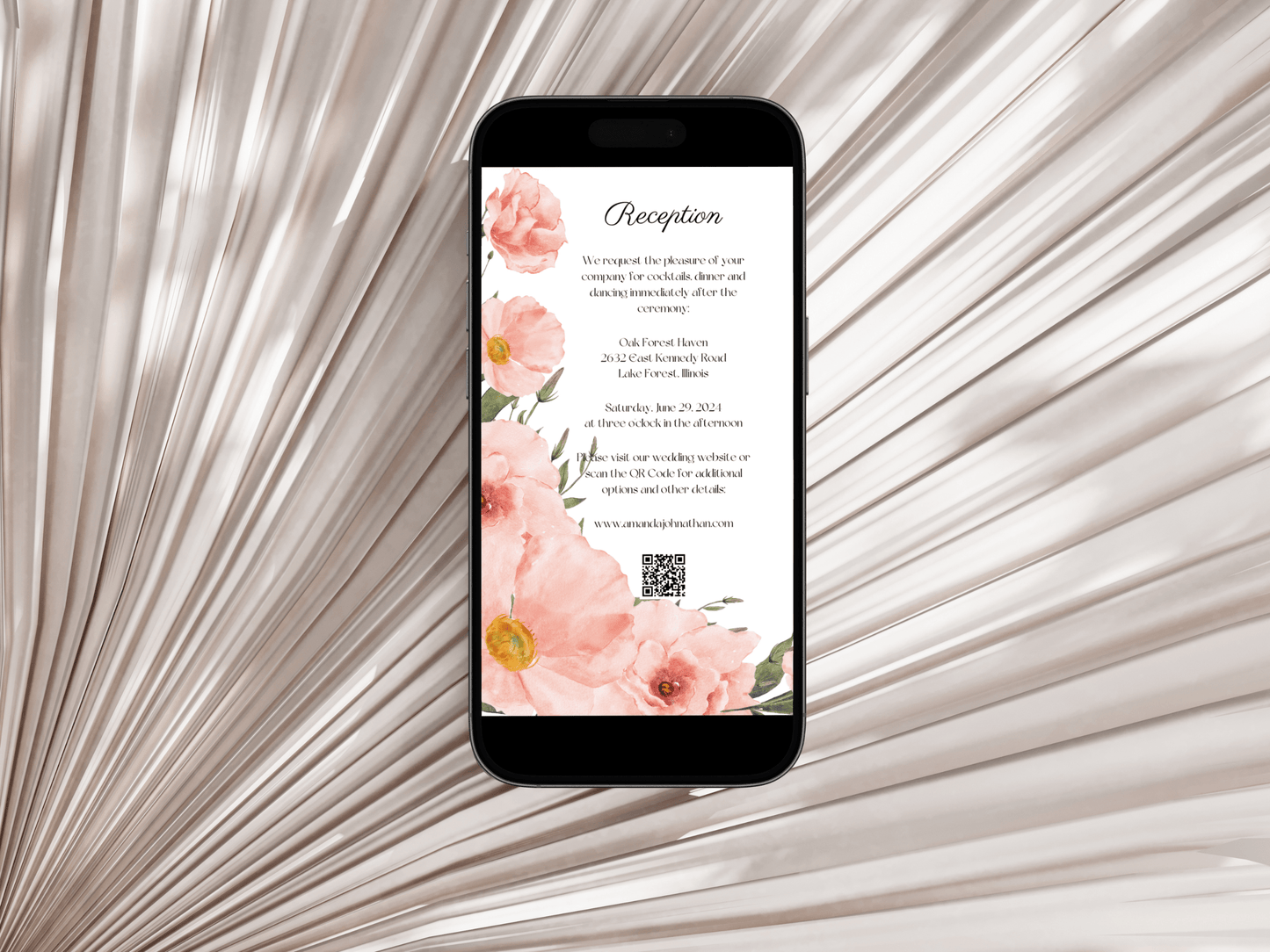 Soft Pink Floral Wedding Reception Invitation Templates, Printable & Digital Templates