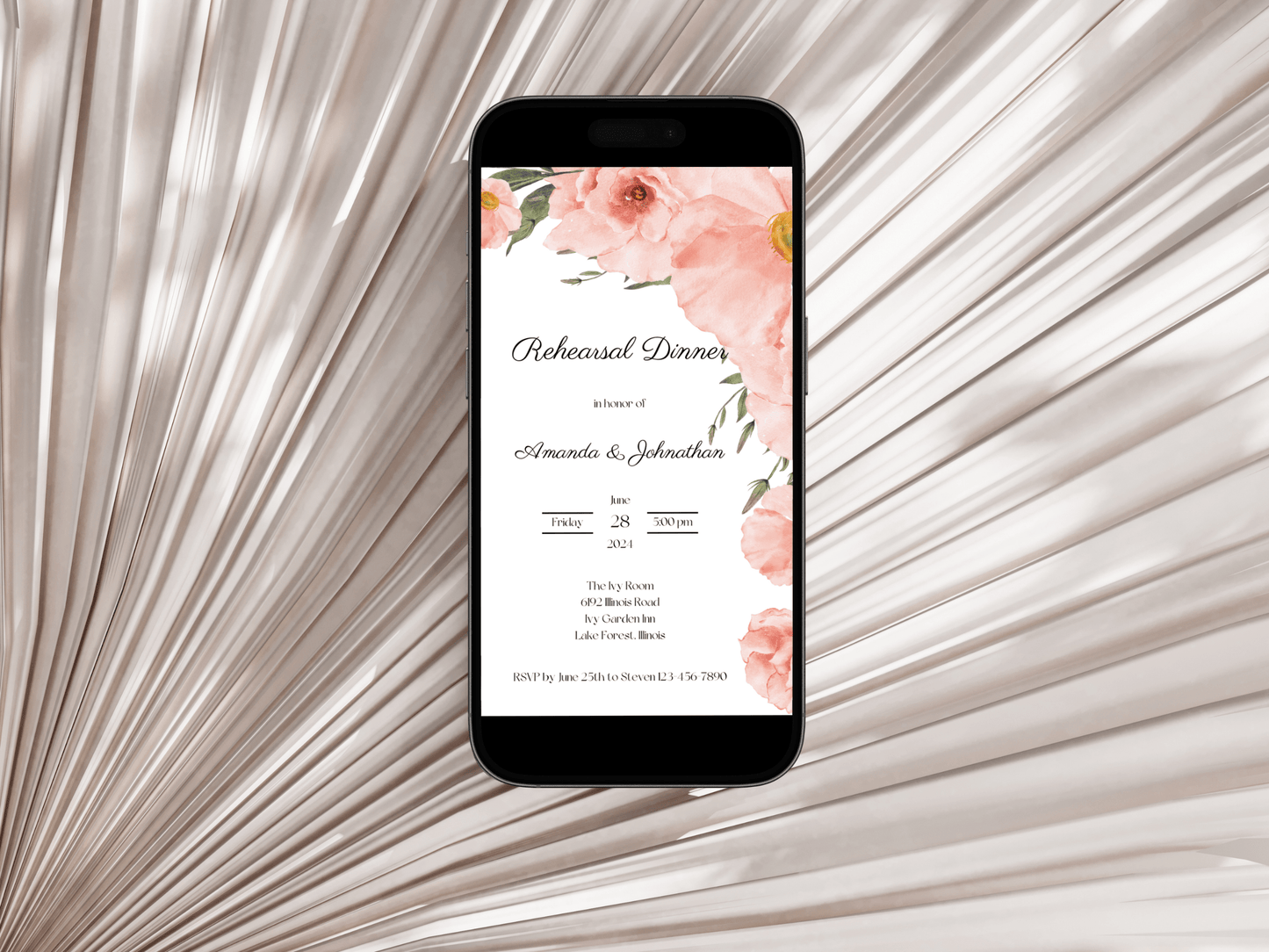 Soft Pink Floral Wedding Rehearsal Dinner Invitation Templates, Printable & Digital Templates