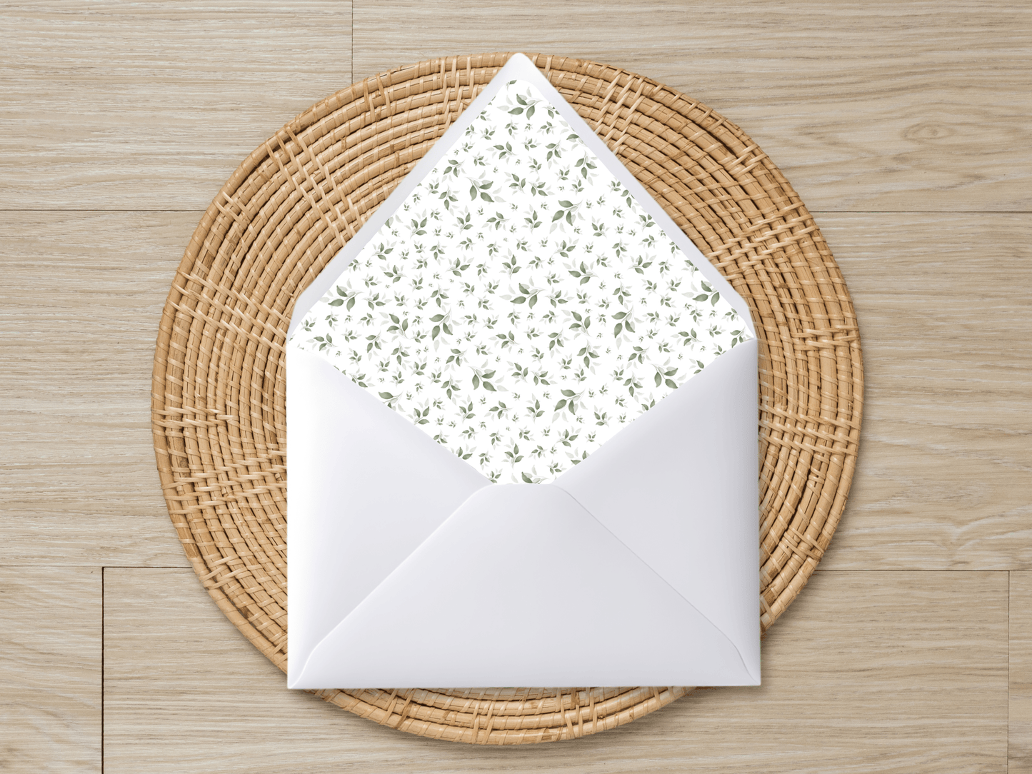 Watercolor Greenery Leaves Wedding Envelope Liner Template, Design 4, Printable Templates