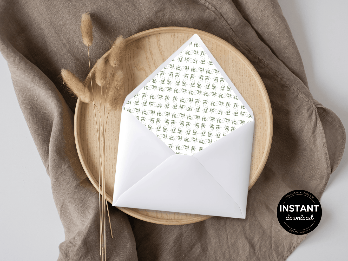 Watercolor Greenery Leaves Wedding Envelope Liner Template, Design 3, Printable Templates