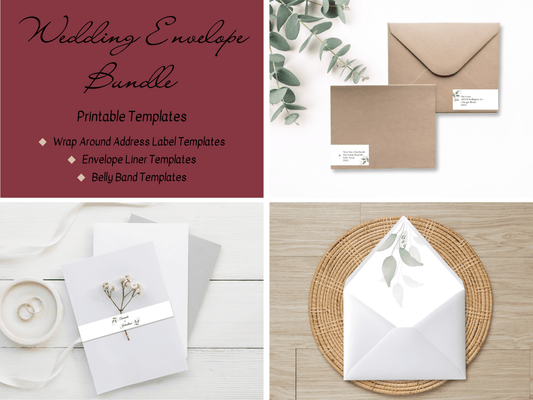 Watercolor Greenery Leaves Wedding Envelope Decoration Template Bundle, Envelope Design 2 (WA), Printable Templates