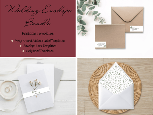 Watercolor Greenery Leaves Wedding Envelope Decoration Template Bundle, Envelope Design 4 (WA), Printable Templates