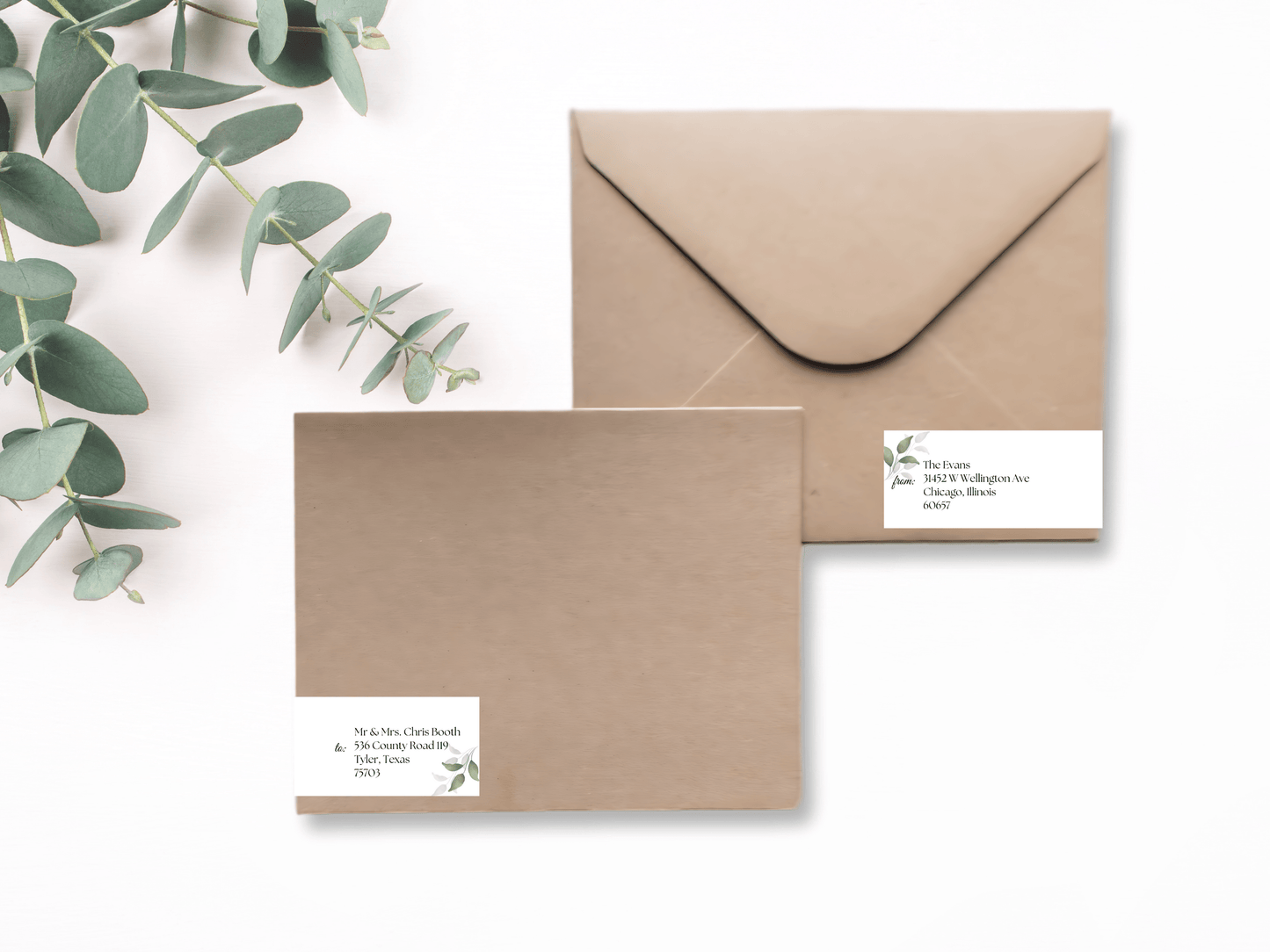 Watercolor Greenery Leaves Wedding Invitation Suite with Envelope Decoration Templates, Envelope Design 2 (WA), Printable Templates