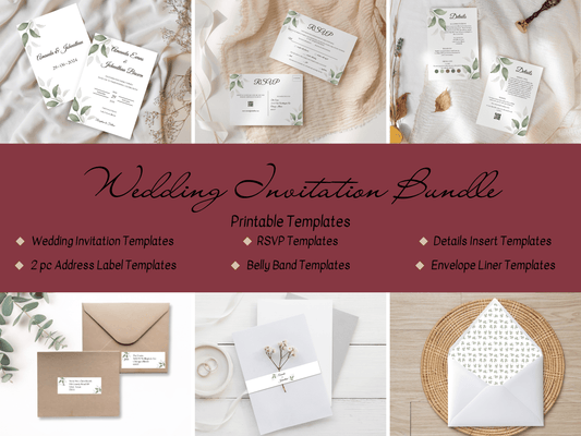 Watercolor Greenery Leaves Wedding Invitation Suite with Envelope Decoration Templates, Envelope Design 3 (2Pc), Printable Templates