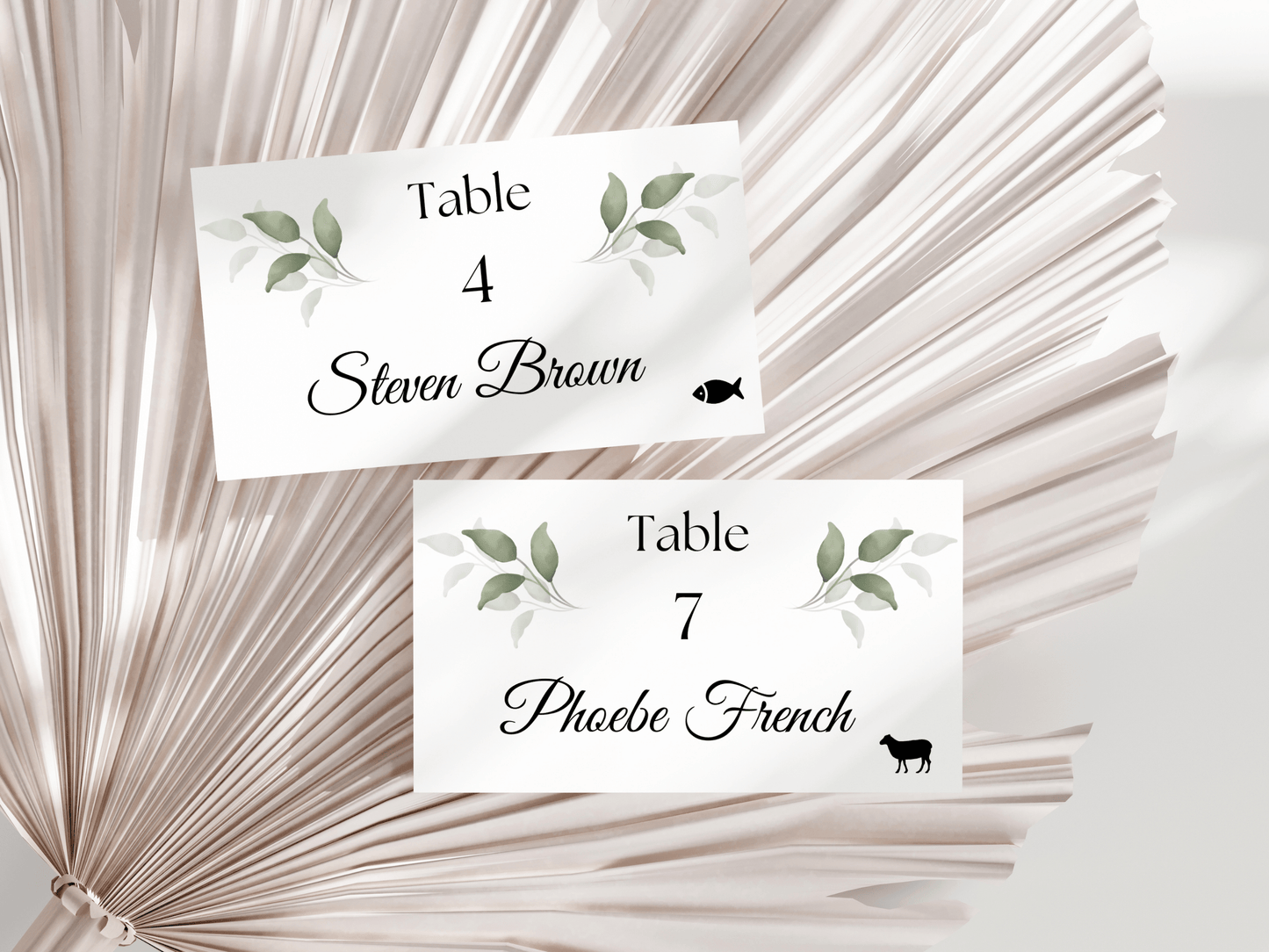 Watercolor Greenery Leaves 7Pc Wedding Reception Bundle with Alphabetical Seating Chart, Printable Templates