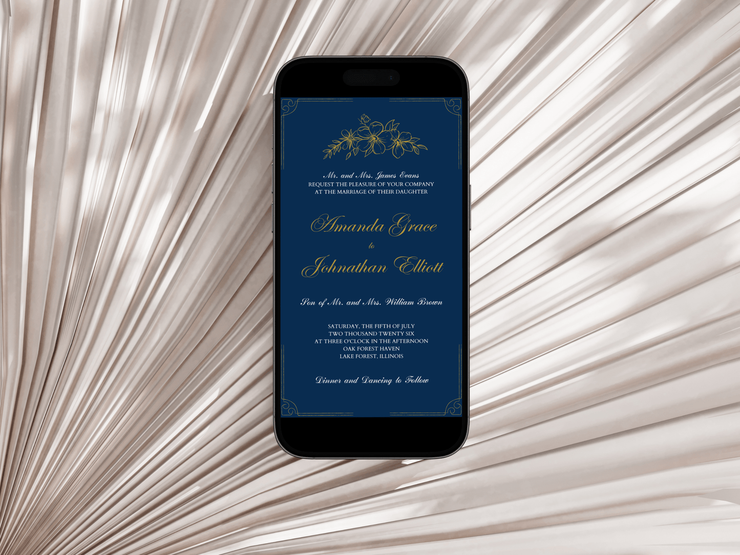 Elegant Blue and Gold Wedding Invitation Template, Printable & Digital Templates