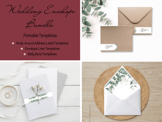 Eucalyptus & Gold Wedding Envelope Decoration Template Bundle, (WA), Printable Templates