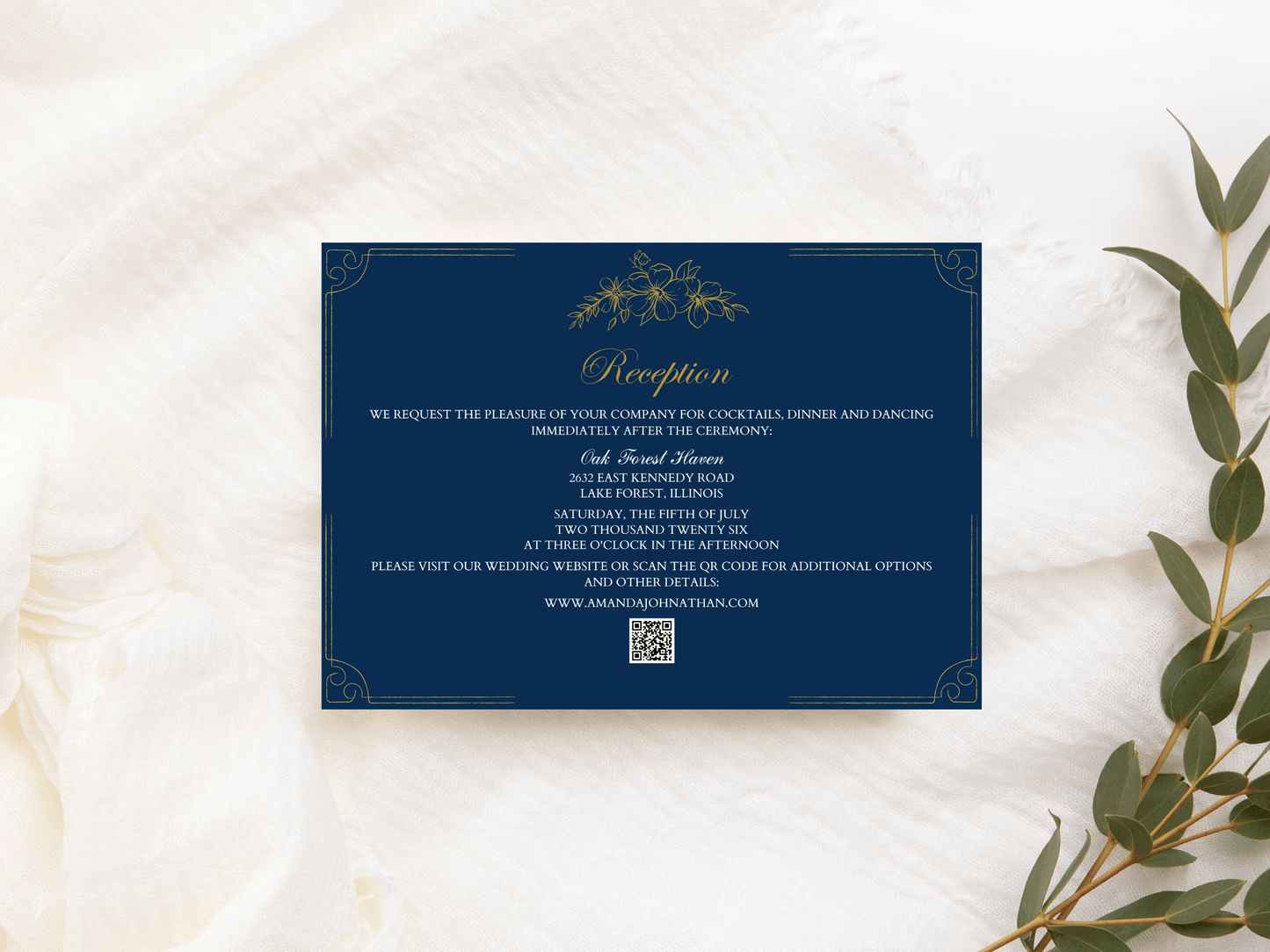 Elegant Blue and Gold Wedding Reception Invitation Template, Printable & Digital Templates