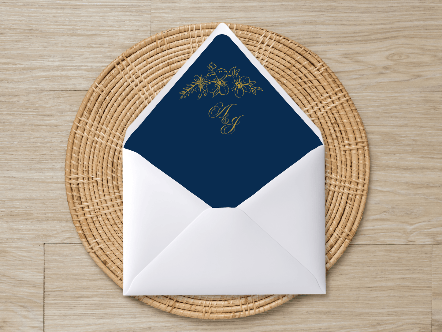 Elegant Blue and Gold Wedding Envelope Liner Template, Printable Templates