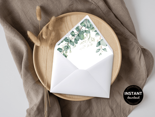 Eucalyptus Wedding Envelope Liners Templates, Printable Templates