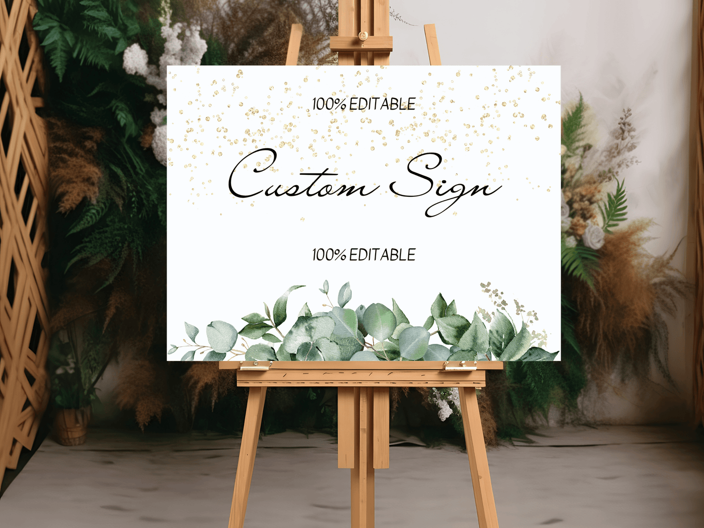 Eucalyptus & Gold 7Pc Wedding Reception Bundle with Alphabetical Seating Chart, Printable Templates