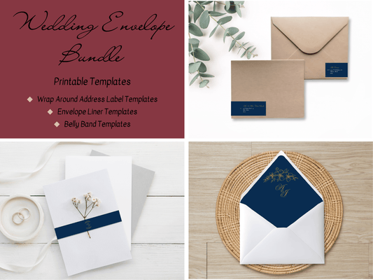 Elegant Blue & Gold Wedding Envelope Decoration Template Bundle, Envelope Design 1 (WA), Printable Templates