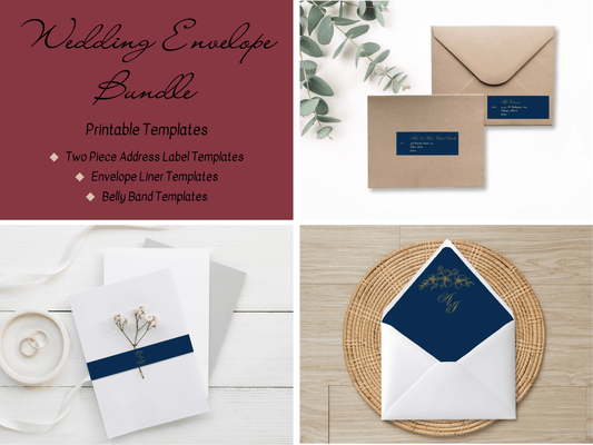 Elegant Blue & Gold Wedding Envelope Decoration Template Bundle, Envelope Design 1 (2Pc), Printable Templates