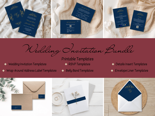 Elegant Blue & Gold Wedding Invitation Suite with Envelope Decoration Templates, Envelope Design 1 (WA), Printable Templates