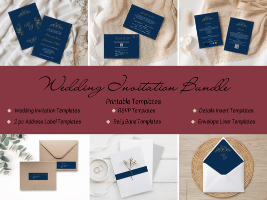 Elegant Blue & Gold Wedding Invitation Suite with Envelope Decoration Templates, Envelope Design 1 (2Pc), Printable Templates