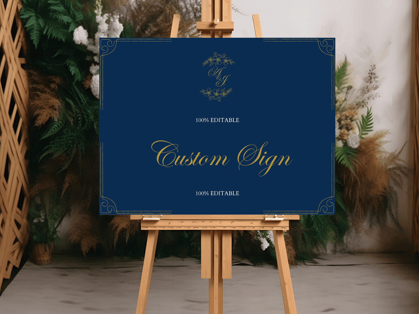 Elegant Blue & Gold Wedding Sign Template Bundle, Design 1, Printable Templates