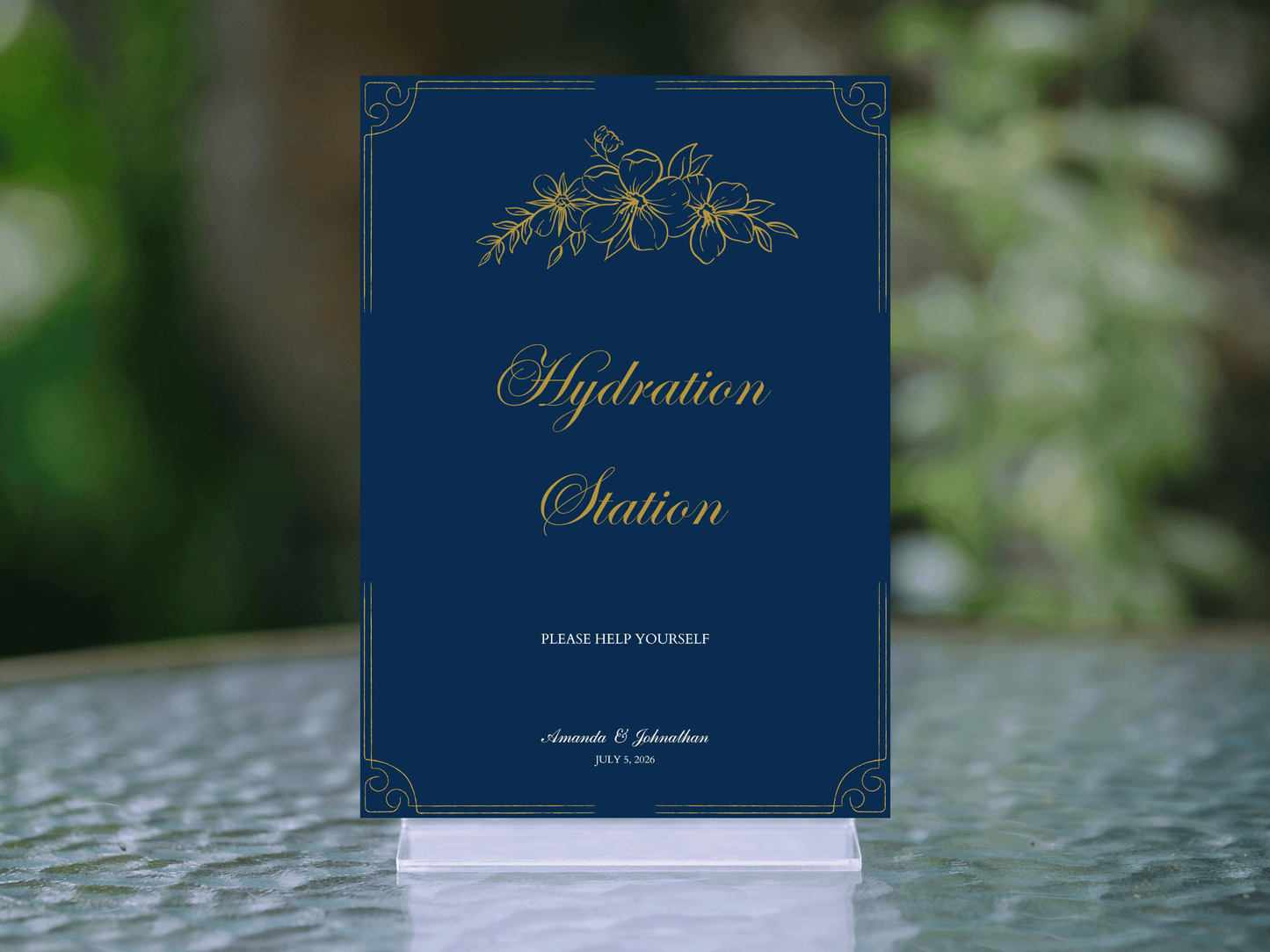 Elegant Blue & Gold "Hydration Station" Water Sign, Design 1, Printable Templates