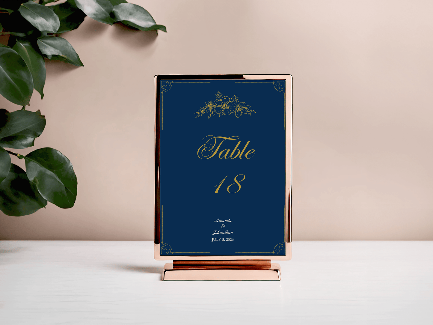 Elegant Blue & Gold Wedding Seating Template Bundle with Seating Chart Card, Design 3, Printable Templates