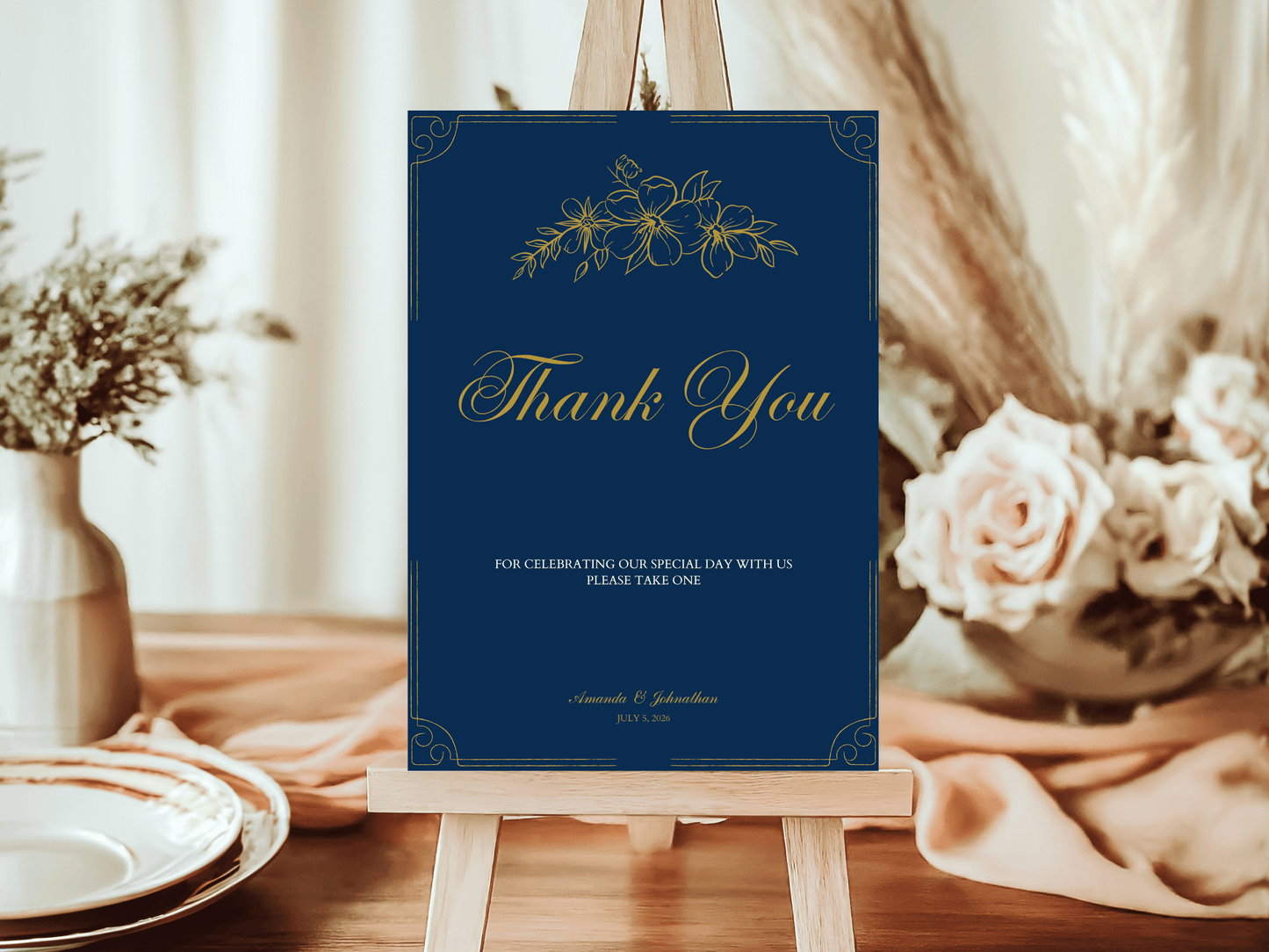 Elegant Blue & Gold "Thank You Please Take One" Favor Sign, Design 1, Printable Templates