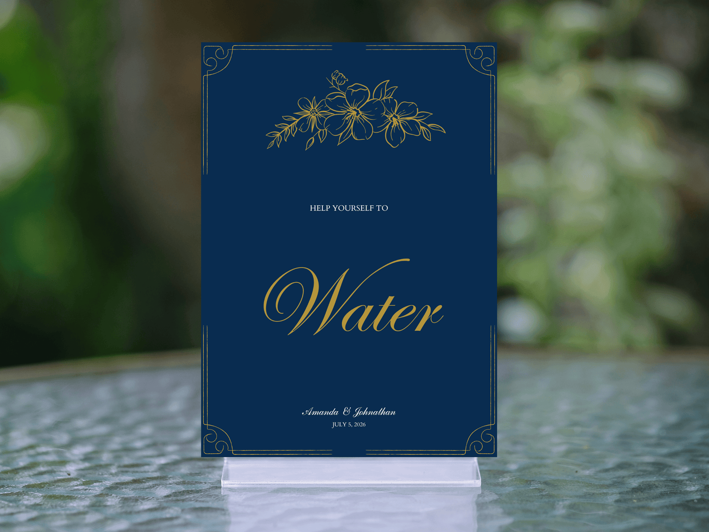 Elegant Blue & Gold "Help Yourself To Water" Water Sign, Design 1, Printable Templates