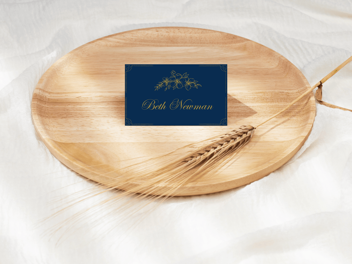 Elegant Blue & Gold Wedding Seating Card Template, Design 1, Printable Templates