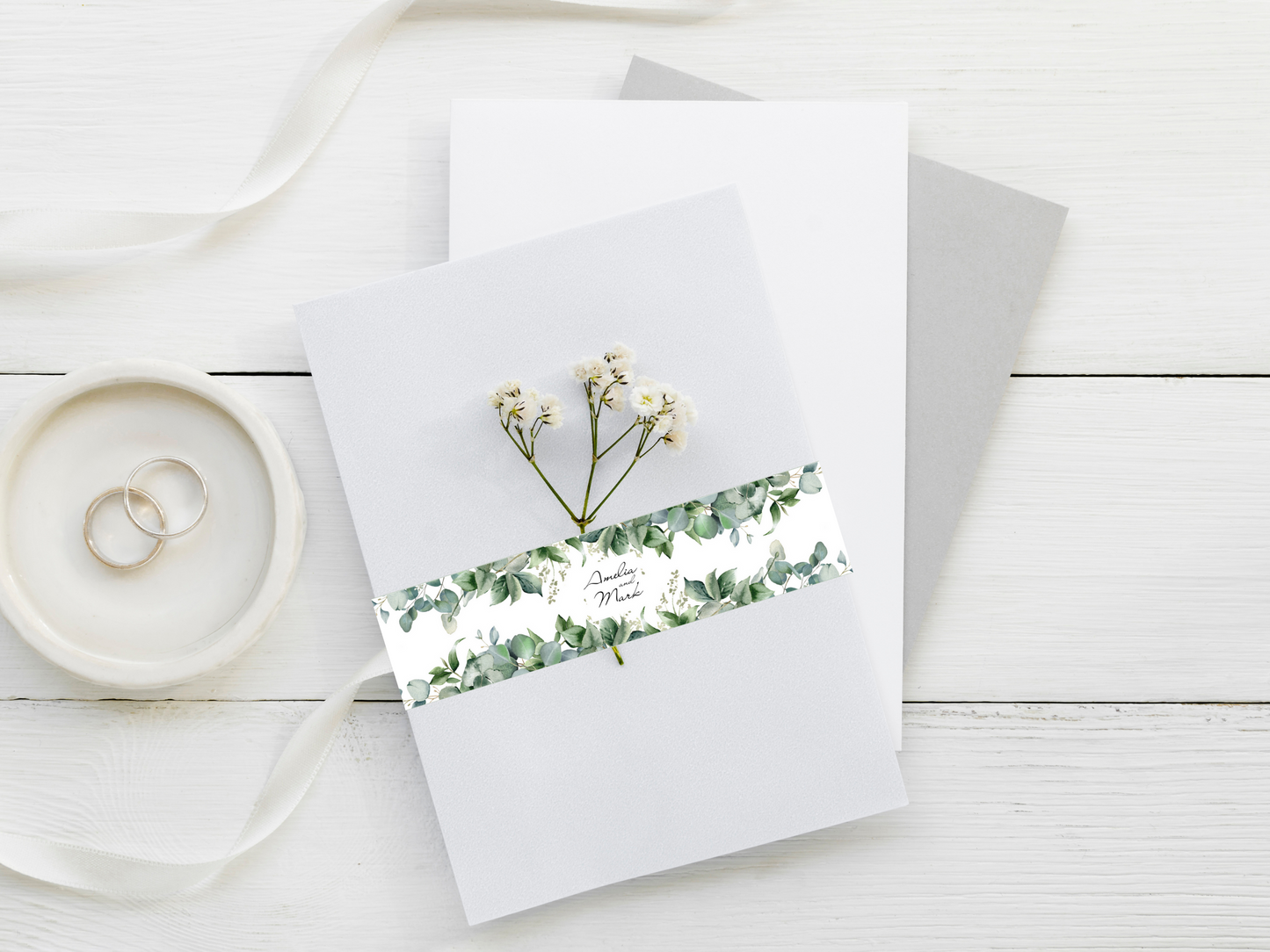 Eucalyptus & Gold Wedding Invitation Suite with Envelope Decorative Templates, Printable Templates