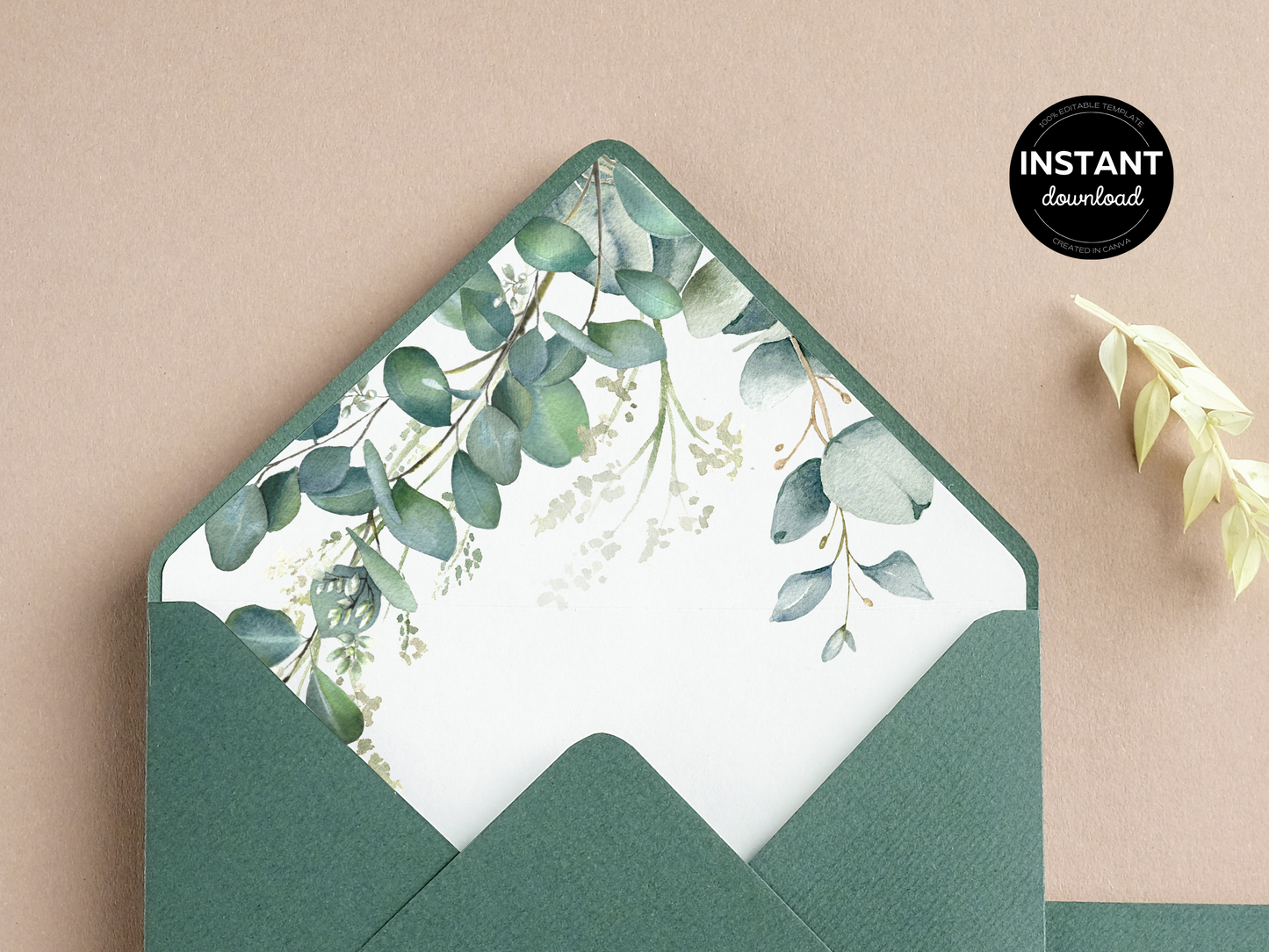 Eucalyptus & Gold Wedding Envelope Decoration Template Bundle, Printable Templates