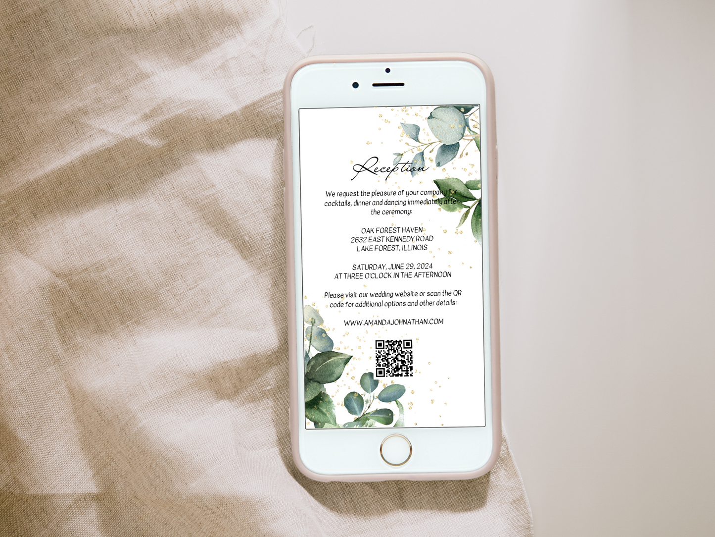 Eucalyptus & Gold Wedding Reception Invitation Templates, Printable & Digital Templates