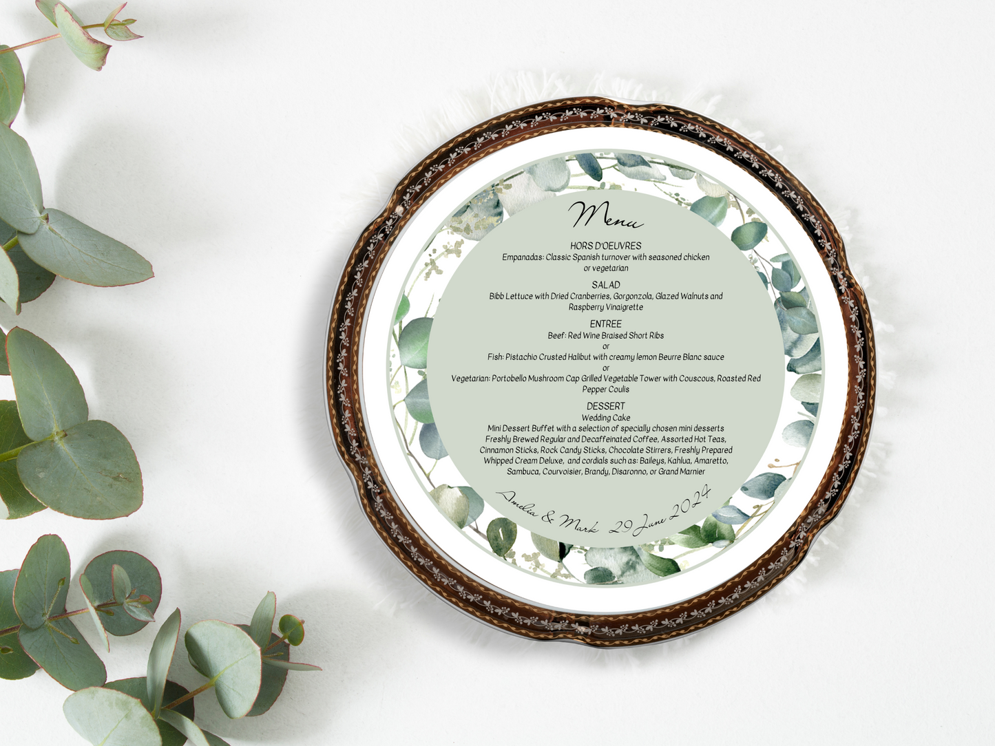 Eucalyptus Round Wedding Menu Templates, Printable Templates