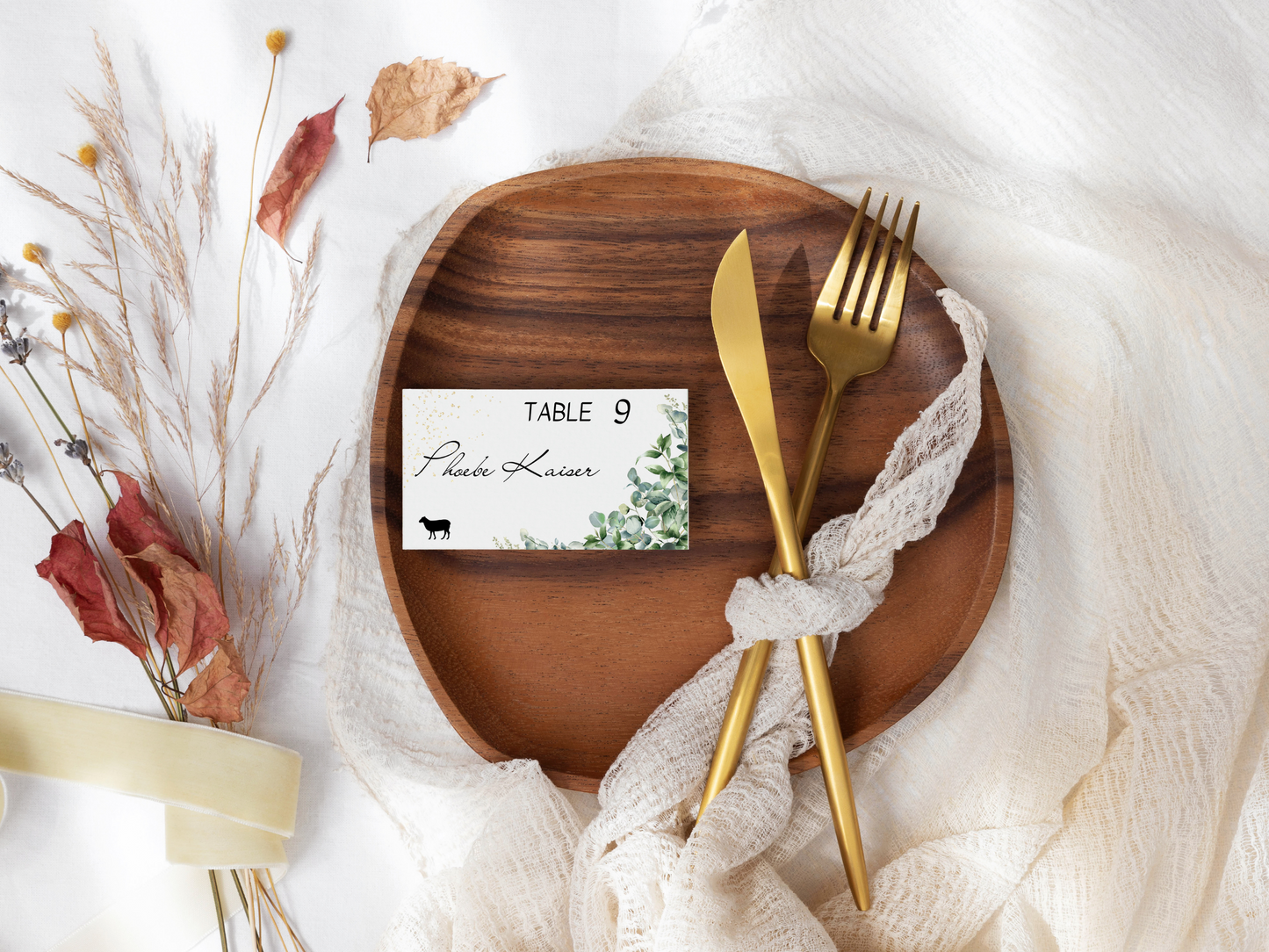 Eucalyptus & Gold Wedding Seating Card Templates, Printable Templates