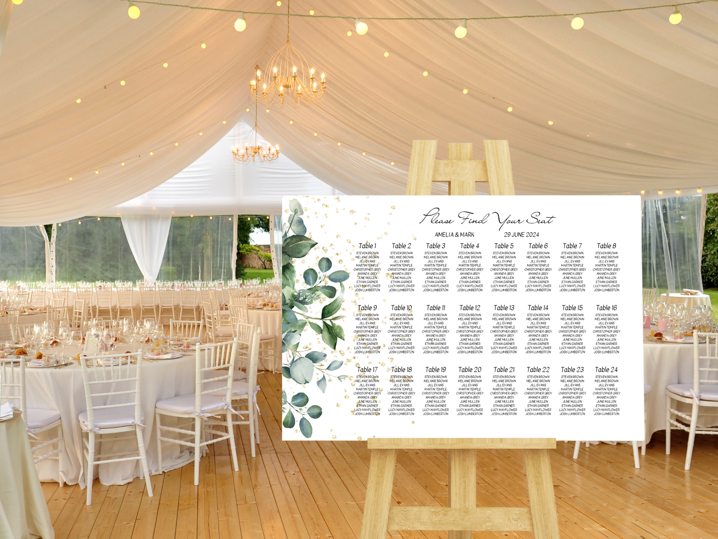 Eucalyptus & Gold Wedding Seating Chart Templates, Printable Templates