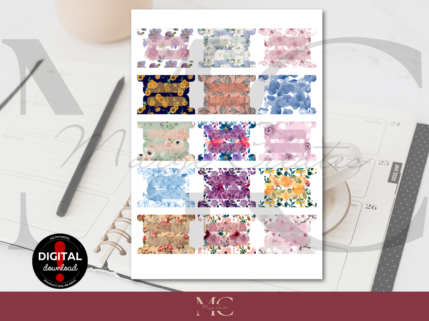 Floral Planner Divider Tabs