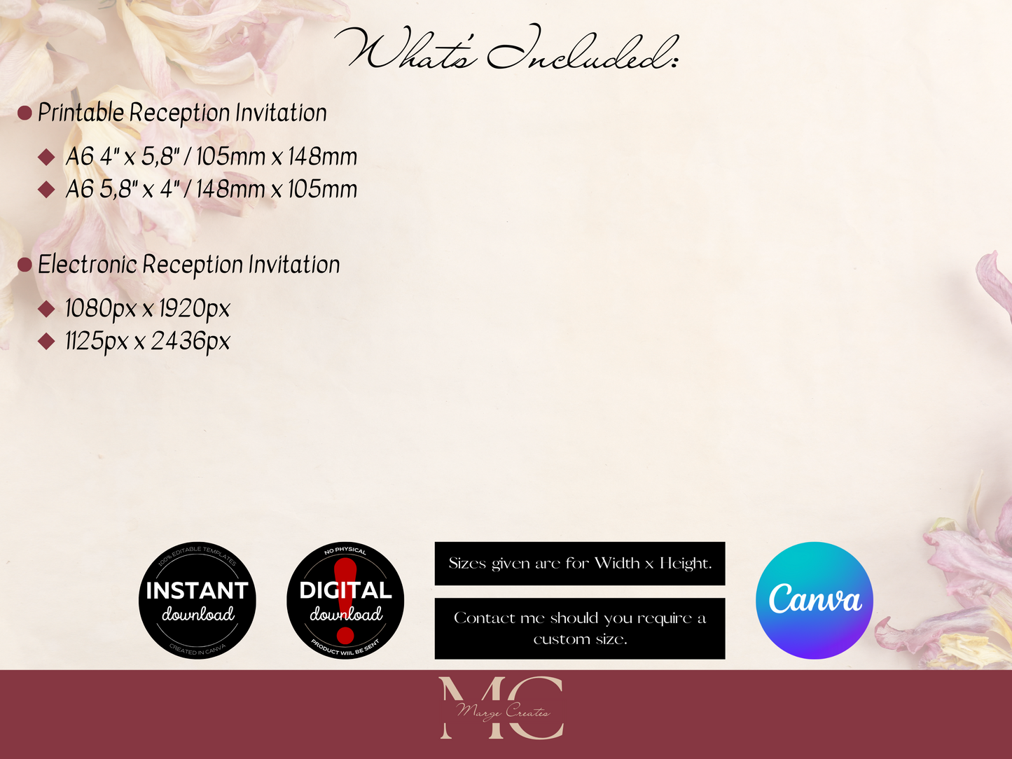 Pink & Blue Floral Wedding Reception Invitation Templates, Printable & Digital Templates