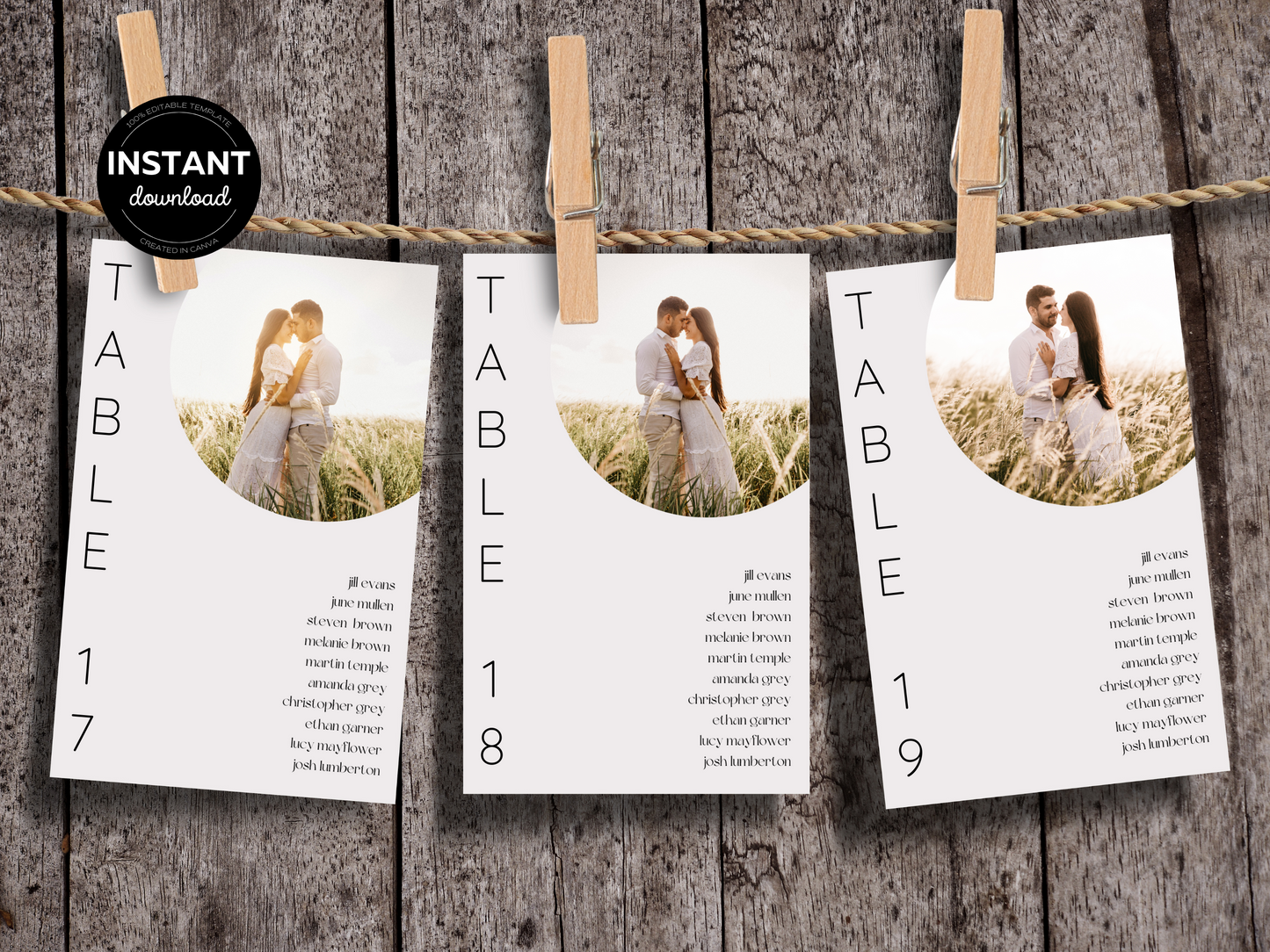 Minimalist Photo Wedding Seating Chart Card Template, Printable Templates