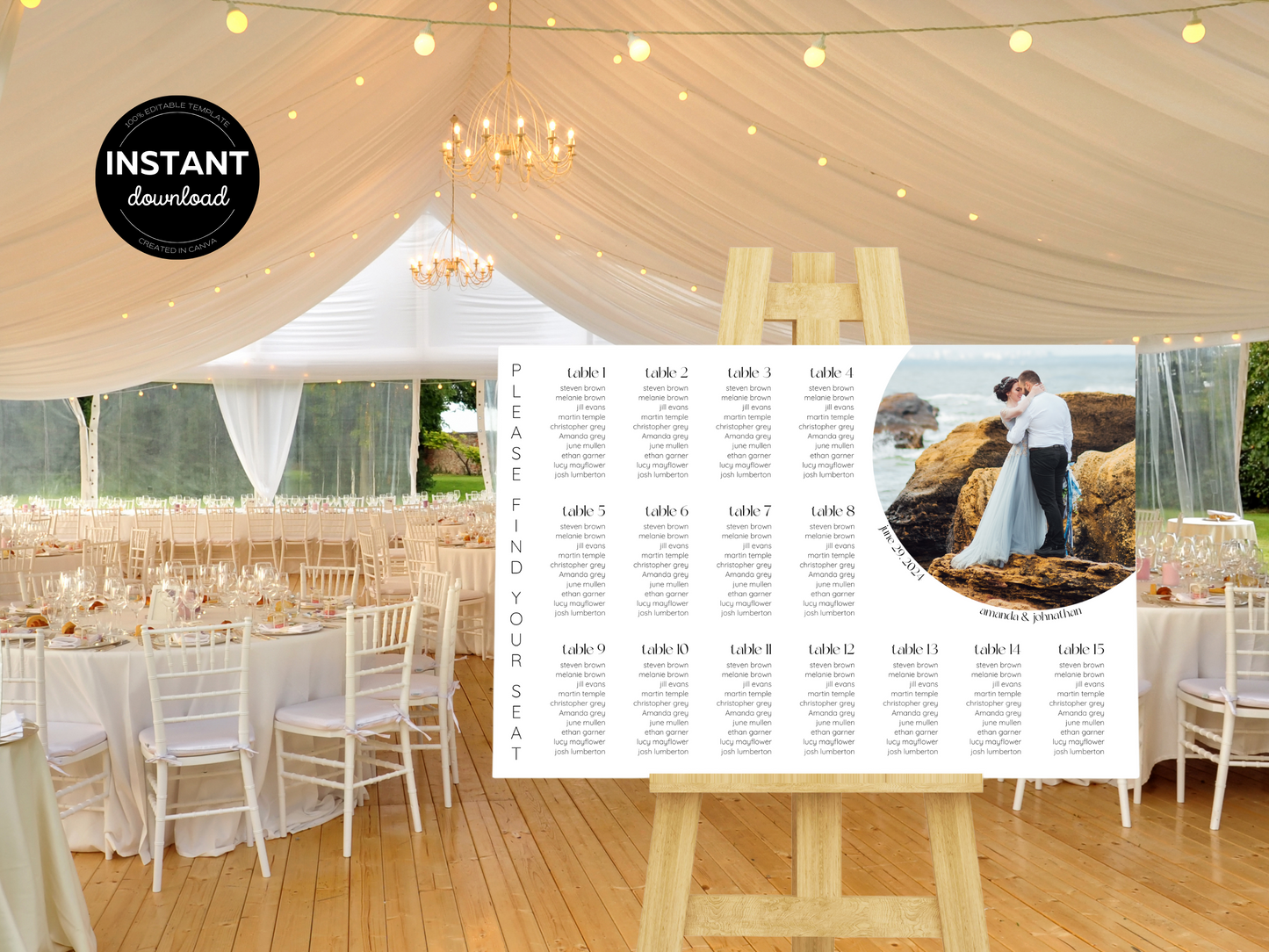 Minimalist Photo Wedding Seating Chart Template, Printable Templates