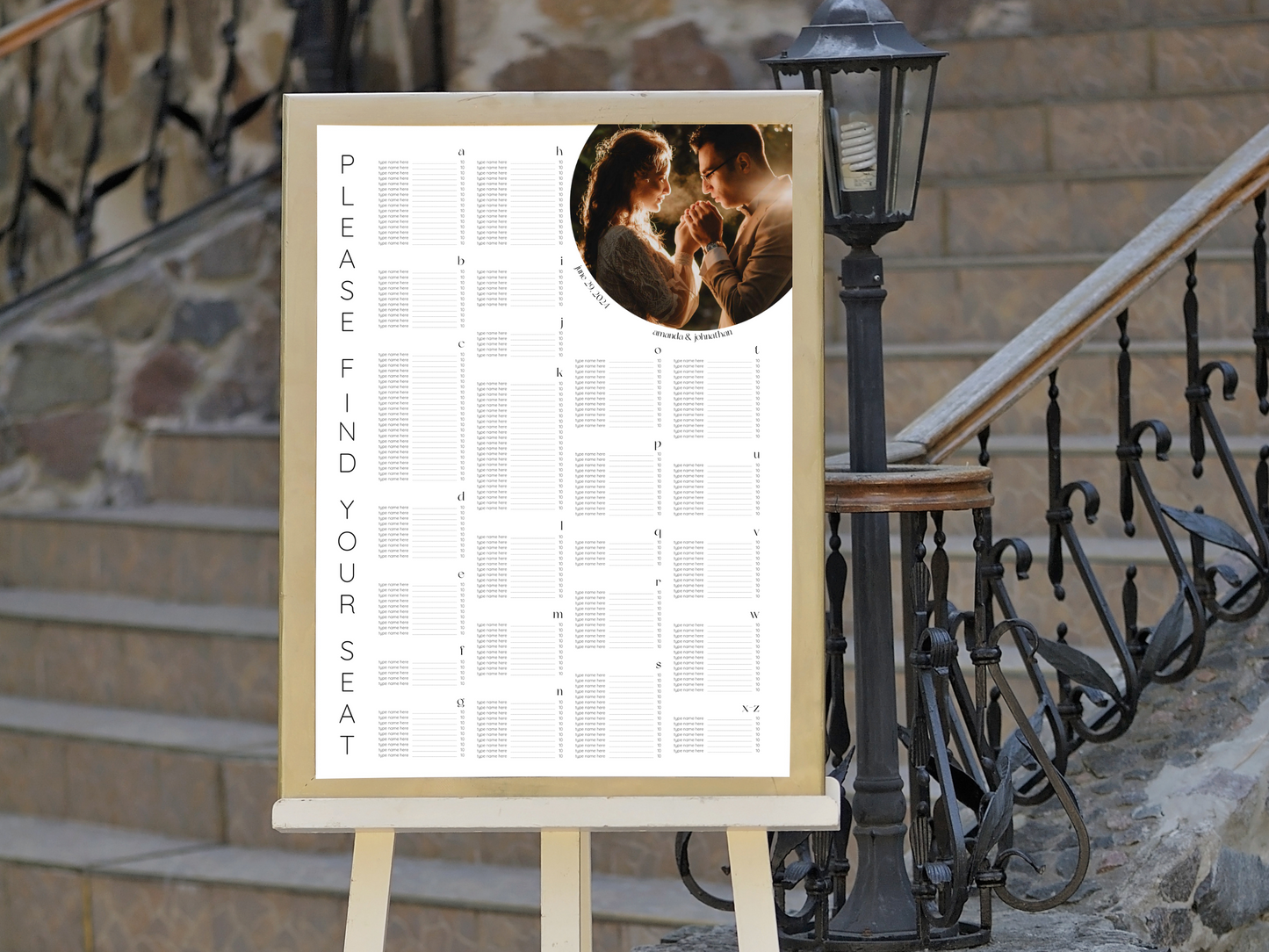 Minimalist Photo Wedding Alphabetical Seating Chart Template, Printable Templates