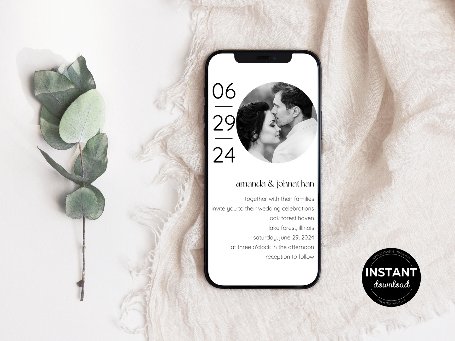 Minimalist Photo Wedding Invitation & Insert Card Template Bundle, Printable & Digital Templates
