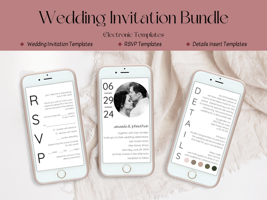 Minimalist Photo Wedding Evite & Insert Cards Template Bundle, Digital Templates